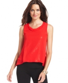 A sequined underlay and sheer layer on top give this petite NY Collection blouse subtle shimmer.