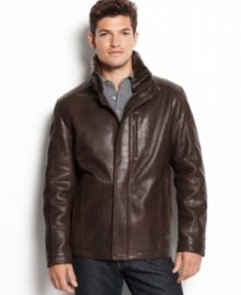 Set yourself up for a good time during any outdoor activity with this rugged leather jacket from Marc New York.