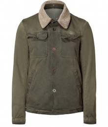 Rugged-meets-luxe army green jacket - This outdoorsy jacket is perfect for any climate - Try with jeans, a t-shirt, and trainers for casual cool - Style with distressed jeans, a cashmere pullover, and motorcycle boots