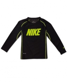 Never let them see him sweat with this performance sport shirt featuring Dri-Fit technology from Nike.