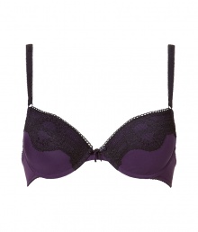 Stylish bra made ​.​.of fine, black and purple stretch nylon - Luxurious bra with a lace look - Padded push up cups and slim, length-adjustable outer straps - Hook closure - Cute little bow - Best for wider necklines - Perfect, snug fit - Magically makes a dream d?collet? - Elegant, sexy, seductive - Fits under (almost) all outfits