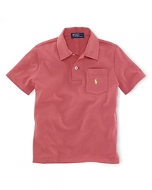 An adorable pocketed polo shirt is crafted from super-soft cotton jersey for a breathable, comfy fit.