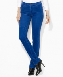 Designed with a sleek straight leg, a timeless pant is crafted with a hint of stretch to flatter the figure.