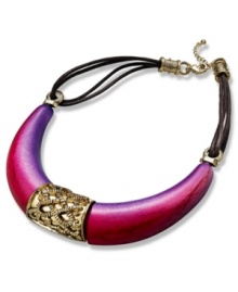 Center of attention. Style&co. has created this fuchsia-colored frontal necklace crafted from gold tone mixed metal. An ornate centerpiece stands out. Approximate length: 17 inches.