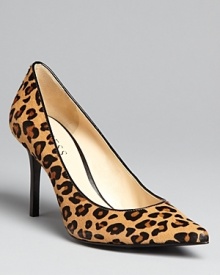 These GUESS pointed toe pumps are in step with the animal trend in leopard-printed calf hair, polished off with patent piping that makes these work for the office.