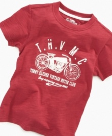 He'll be ready to ride in cool style with this motorcycle t-shirt from Tommy Hilfiger.