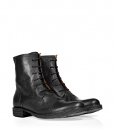 Add instant of-the-moment style to your dressed up or casual looks with these luxe lace-up leather boots from celeb favorite shoe line Fiorentini & Baker - Slightly upturned rounded cap toe, chunky leather heel, lace-up front - Runs large, so order a size down - Style with jeans, slim trousers, or corduroys