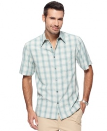 Keep it casual and breezy for the weekend in this laid-back short-sleeve shirt from Via Europa.