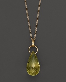 A faceted teardrop of verde, set in 14 Kt. yellow gold.