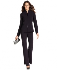 Minimalist and totally refined, Tahari by ASL's sleek petite jacket and pantsuit comes with a coordinating shell in a subtle yet special floral print.