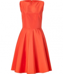 Tailored to perfection in an exquiiste shade of orange, Ralph Lauren Collections cotton-silk dress is as flattering as it is chic - Boat neckline, sleeveless, hidden back zip - Fitted bodice, full circle skirt - Wear with heels and a luxe cashmere cardigan