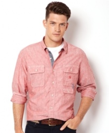 Change up your denim look with this soft chambray shirt from Nautica.