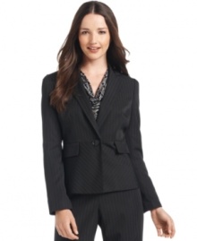 Kasper's petite pinstriped blazer takes a feminine turn with a nipped-in waist and multi-directional pinstripes.