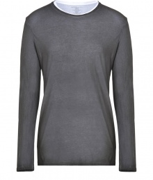 Add an understated urban edge to your casual cool staples with Majestics double layer cotton-cashmere tee - Rounded neckline, long sleeves, two-tone, layered neck- and hemline - Classic straight fit - Team with jeans and sneakers, or leather jackets and lace-up boots