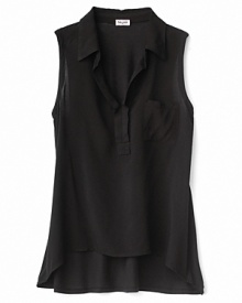 From Splendid Girls, the sleeveless shirt with a split collar and trendy high/low hemline.