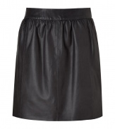 Stylish, lightly pleated skirt in supple, genuine leather - Chic, on-trend slate grey color - Banded waist and back zip - Slim, flattering cut hits above the knee - Ideal for both day and evening - Go for a casual look with a white button down or cashmere pullover and ballet flats - Dress up with a silk top, blazer and platform booties