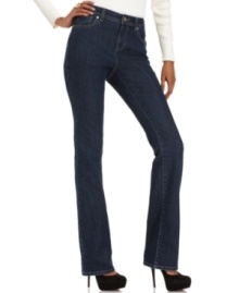 Style&co. Jeans bootcut denim features studded back pockets and a dark wash for chic appeal.