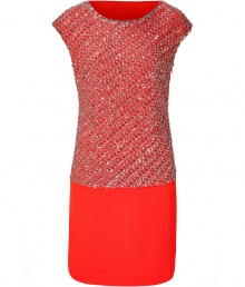 With a shimmer of sequined sparkle and radiant red hue, Collette Dinnigans embellished silk sheath is as elegant as it is eye-catching - Round neckline, cap sleeves, sequined bodice, hidden side zip - Fitted - Wear with black heels and a matching embellished box clutch