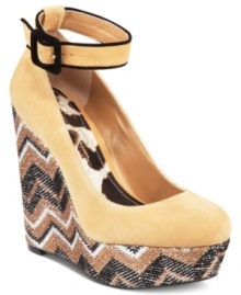 Such an eye-catching platform. Jessica Simpson's Carly platform wedges combine pretty prints with a feminine silhouette for a one-of-a-kind look.