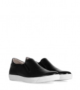 Inject effortless edge into every outfit with McQ Alexander McQueens black perfed leather slip-ons, a sleek choice for dressing up or down - Round toe, black perforated leather uppers, debossed logo on outside of heel, elastic inserts, white rubber sole, slips on - Wear with slim fit trousers, a graphic tee and hoodie, or as a sartorial finish to suits