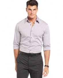 Double your pattern. This Perry Ellis shirt works stripes and diamonds for subtle style.