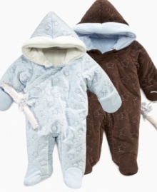 Keep him super-snuggled inside these extra warm snowsuits from First Impressions.