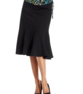 JM Collection's skirt features a flared trumpet silhouette that's appropriate for the office but stylish enough for a night of dancing! Smooth, chic ponte-knit fabric gives it a polished look.