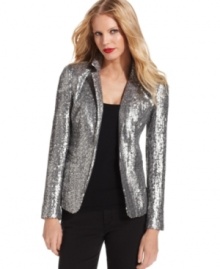 Put a shimmering finishing touch on a special occasion or holiday look with this fully sequined petite blazer from MICHAEL Michael Kors.