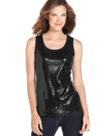 Add shine to your style with Elementz' petite tank top, showcasing a sequined front.