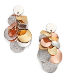 Spice up your style with a pair of disc drop earrings from Style&co. This tri-tone mixed metal design guarantees to bring life to any look. Approximate drop: 2-1/4 inches.