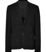 Both contemporary and cool, Rag & Bones black cotton blazer is a wardrobe staple perfect for finishing city-chic looks - Notched lapel, long sleeves, buttoned cuffs, oversized stitch detailing, double-buttoned front, patch pockets, back vent - Contemporary straight fit - Team with everything from tees and jeans to dress shirts and tailored slim trousers