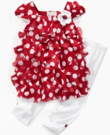 Ladybugs are lucky and she will be too when you give her this adorable polka-dot dress with leggings from Rare Editions.