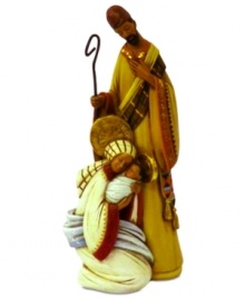 Dressed in traditional robes, Mary and Joseph shower adoration upon their newborn son, Baby Jesus, in this finely crafted collectible figurine. Gold accents make it even more special.