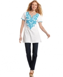 Make yourself comfortable with Style&co.'s casual petite tunic. Beading and embroidery give this top an exotic feel! (Clearance)