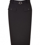 Add a dose of trend-right style to your workweek look with this sleek pencil skirt from McQ Alexander McQueen - Belted waist, front flap pockets, slim fit, back slit, concealed back zip closure - Wear with a silk blouse, a blazer, and platform heels