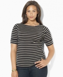 A chic boat neckline infuses Lauren Ralph Lauren's classic cotton jersey plus size tee with breezy, relaxed style.