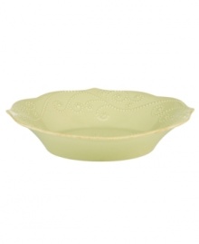 With fanciful beading and a feminine edge, this Lenox French Perle pasta bowl has an irresistibly old-fashioned sensibility. Hardwearing stoneware is dishwasher safe and, in a soft pistachio hue with antiqued trim, a graceful addition to any meal. Qualifies for Rebate