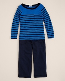 Nautical-inspired stripes warm up this comfy longsleeve tee and pant set from Splendid Littles.