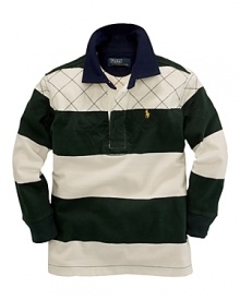 A classic rugby is updated with heritage details for an always-preppy look.