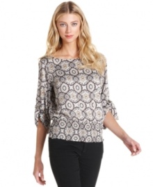 The  regal baroque-inspired print on this MICHAEL Michael Kors' petite peasant top is sure to grab some serious attention!