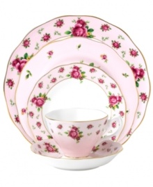 Revive a classic china pattern with the Old Country Roses Pink Vintage place setting. Lush blossoms plucked from the original Royal Albert collection flower on pink bone china with ruffled gold edges.