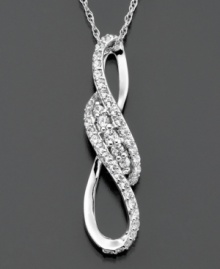 A romantic knot embellished with round-cut diamonds (1/2 ct. t.w.) signifies a beautiful bond. This Wrapped in Love(tm) diamond pendant is crafted in 14k white gold. Approximate length: 18 inches. Approximate drop: 1-1/4 inches.