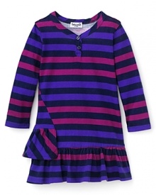 An asymmetric ruffle hem lends a modern kick to this colorful Spendid stripe dress--a go-to with leggings or dark tights for cool weather cute.