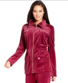 Style&co. Sport designs a petite anorak that's as fashionable as it is functional. This velour jacket is a must-have for the transitional weather.