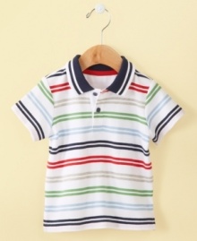 Color him handsome in this smart, striped polo shirt from First Impressions.