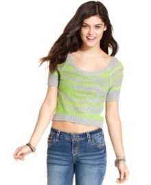 Printed in offbeat stripes, this cropped sweater from Oh!MG is a super-cute style for school!