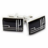 1 Pair Rectangle Black Cufflink with Silver Stripes. Christmas Shopping, 4% off plus free Christmas Stocking and Christmas Hat!