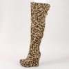 These stylish tall boots feature a wedge-style heel and an all over leopard print.