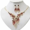 Elegant Red Crystal Gold Plated Leaf Design Necklace Set. Christmas Shopping, 4% off plus free Christmas Stocking and Christmas Hat!