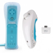 Remote with Motion Plus & Silicone Sleeve + Wireless Nunchuk Controller for Wii Light Blue. Christmas Shopping, 4% off plus free Christmas Stocking and Christmas Hat!